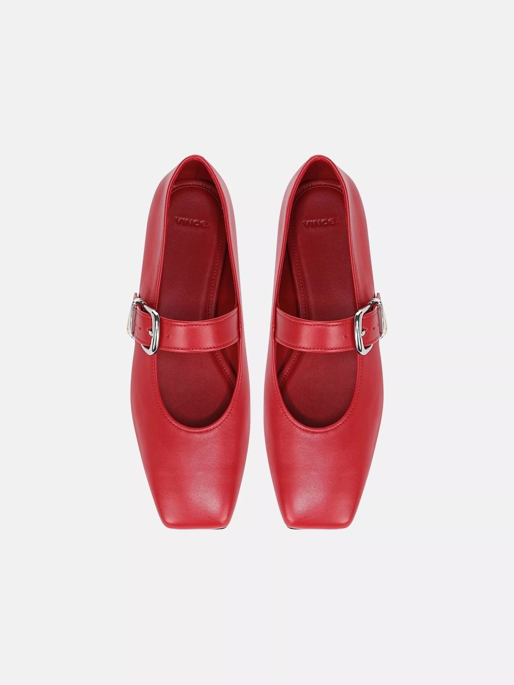 Vince Daniela Leather Mary Jane Flats Ballet Slip-On Square Toe Red Shoes